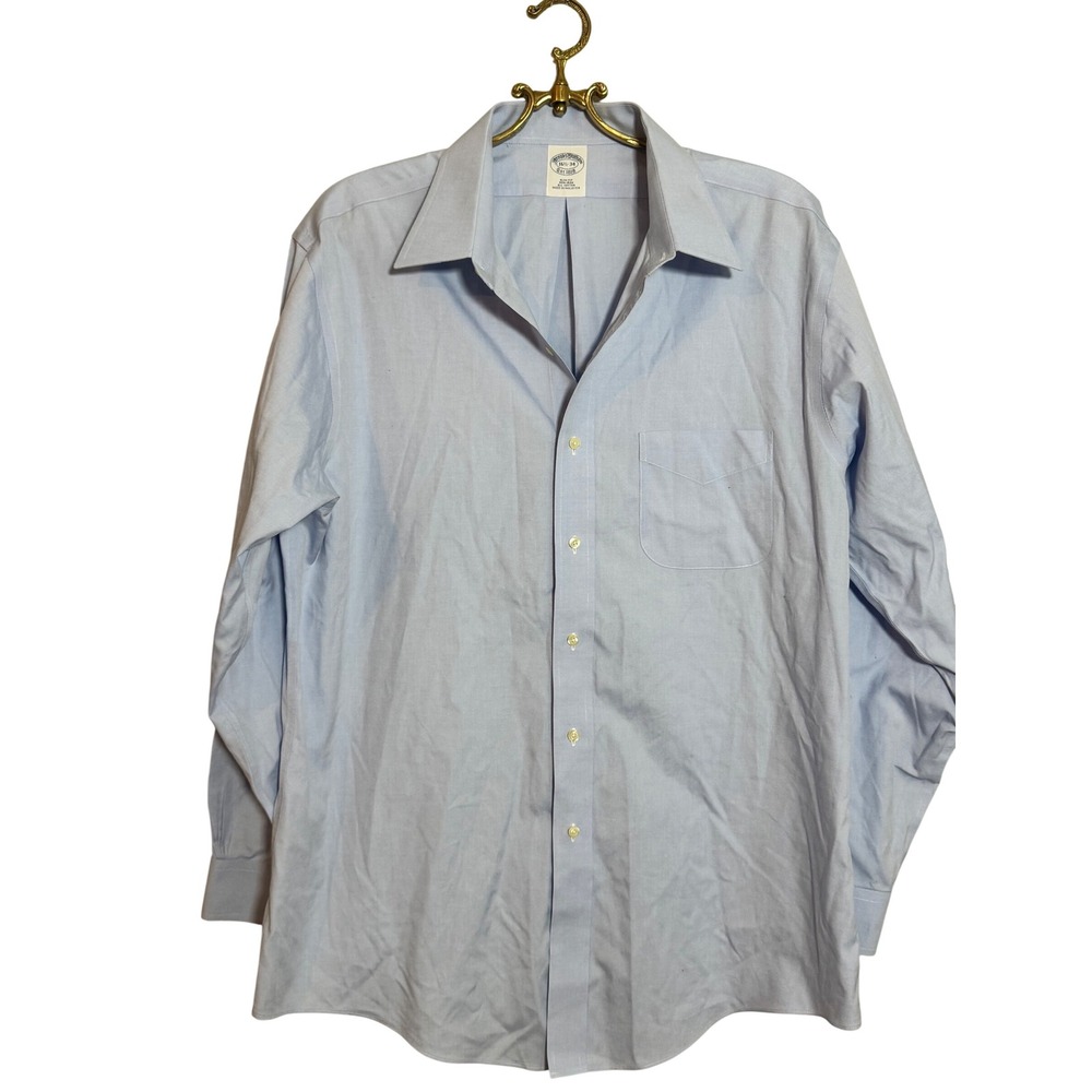 Brooks Brothers 16.5-34 Slim Fit Non-Iron All Cotton Blue Dress Shirt Mens
